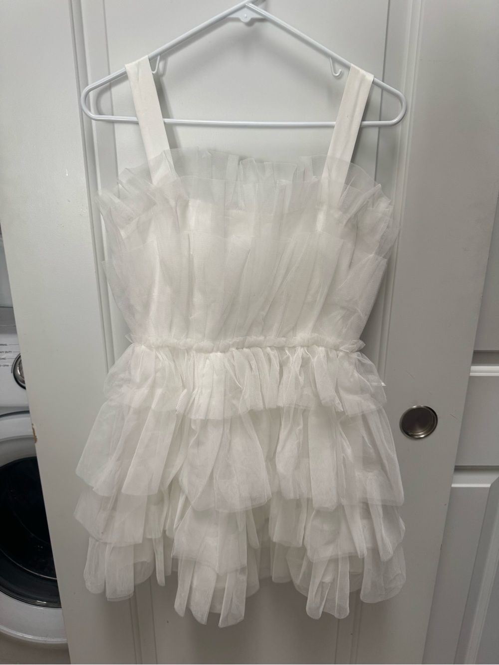 White Ruffled Mini Dress with Straps